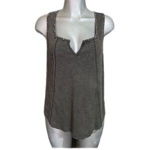 Time After Time Studded Tank Top Cami Gray Knit V Neck Fairy-Grunge Large Punk
